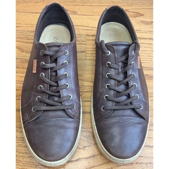 Ecco Soft 7 Brown Leather Low Top Lace Up Extra Width Sneaker Casual Shoe Sz 46 - Picture 4 of 13